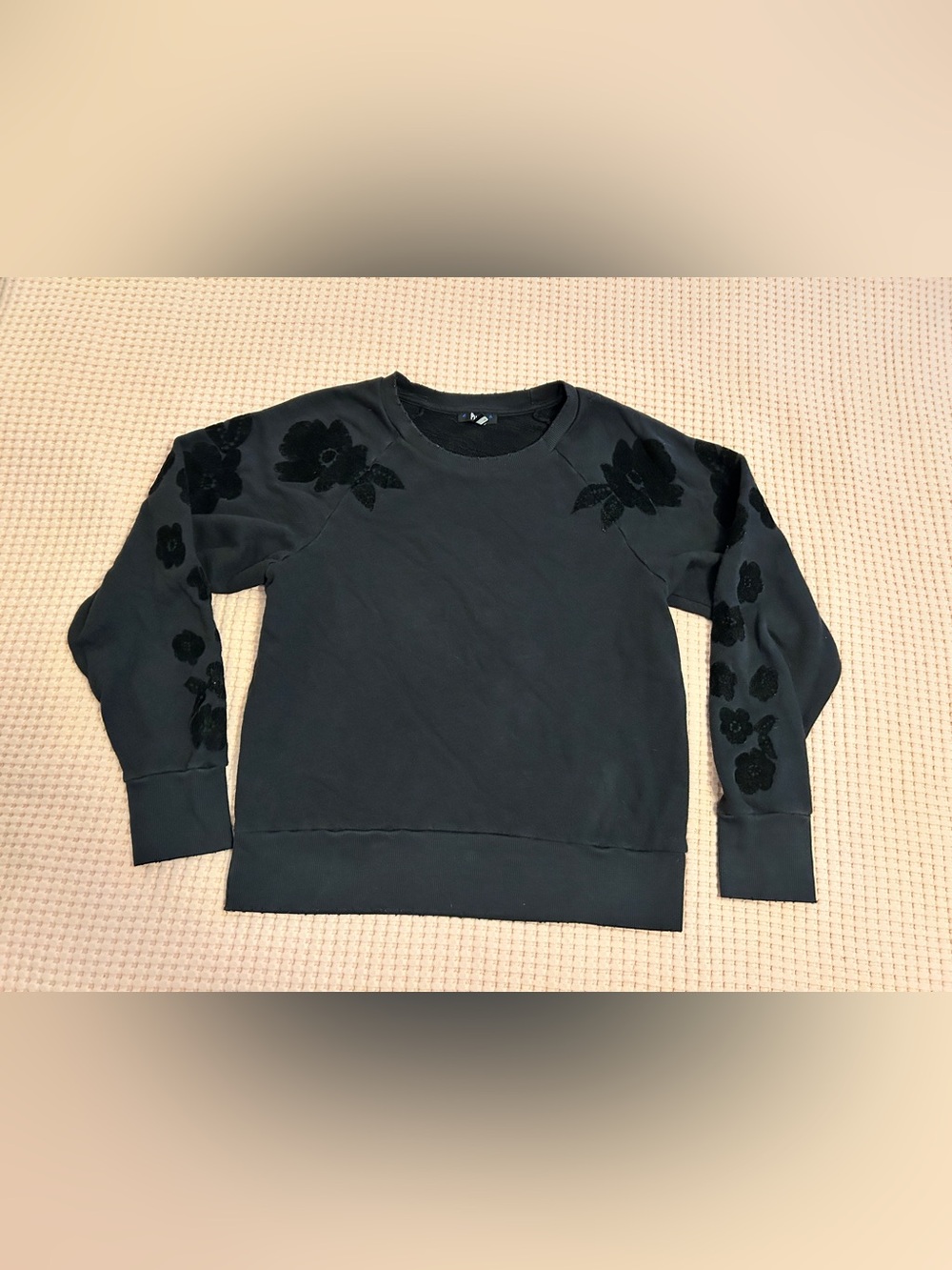 PAIGE Black Floral Appliqué Crewneck Sweatshirt